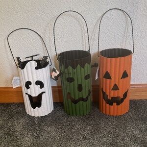 Halloween Metal Lantern Set - White, Green, and Orange